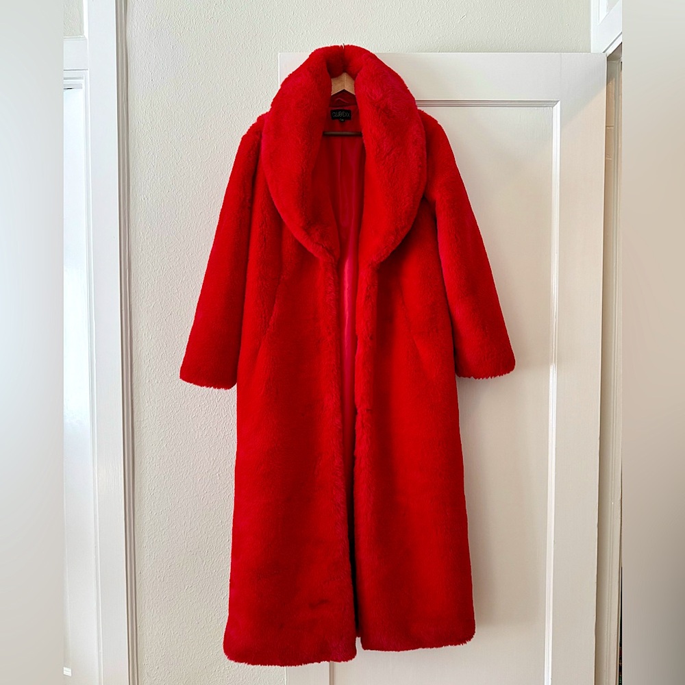 Club Exx Dolls Kill CHERRY NEON KITTEN Red Faux Fur Coat